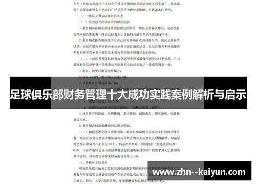足球俱乐部财务管理十大成功实践案例解析与启示